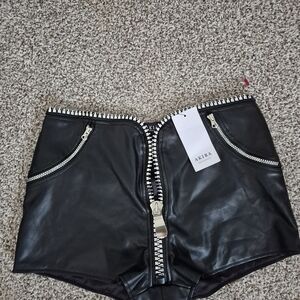 AKIRA Black Faux Leather High-Waist Zip Detail Shorts